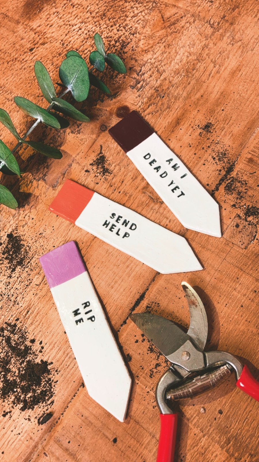 Set of Three Plant Markers - Plant Tags - Plant Labels - Clay Markers