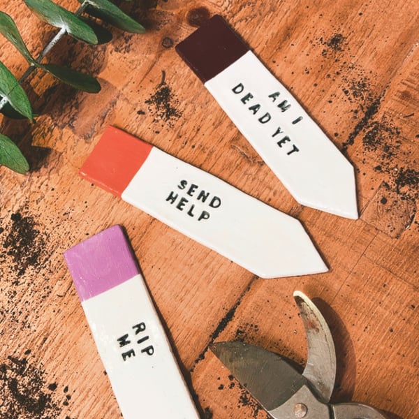 Set of Three Plant Markers - Plant Tags - Plant Labels - Clay Markers