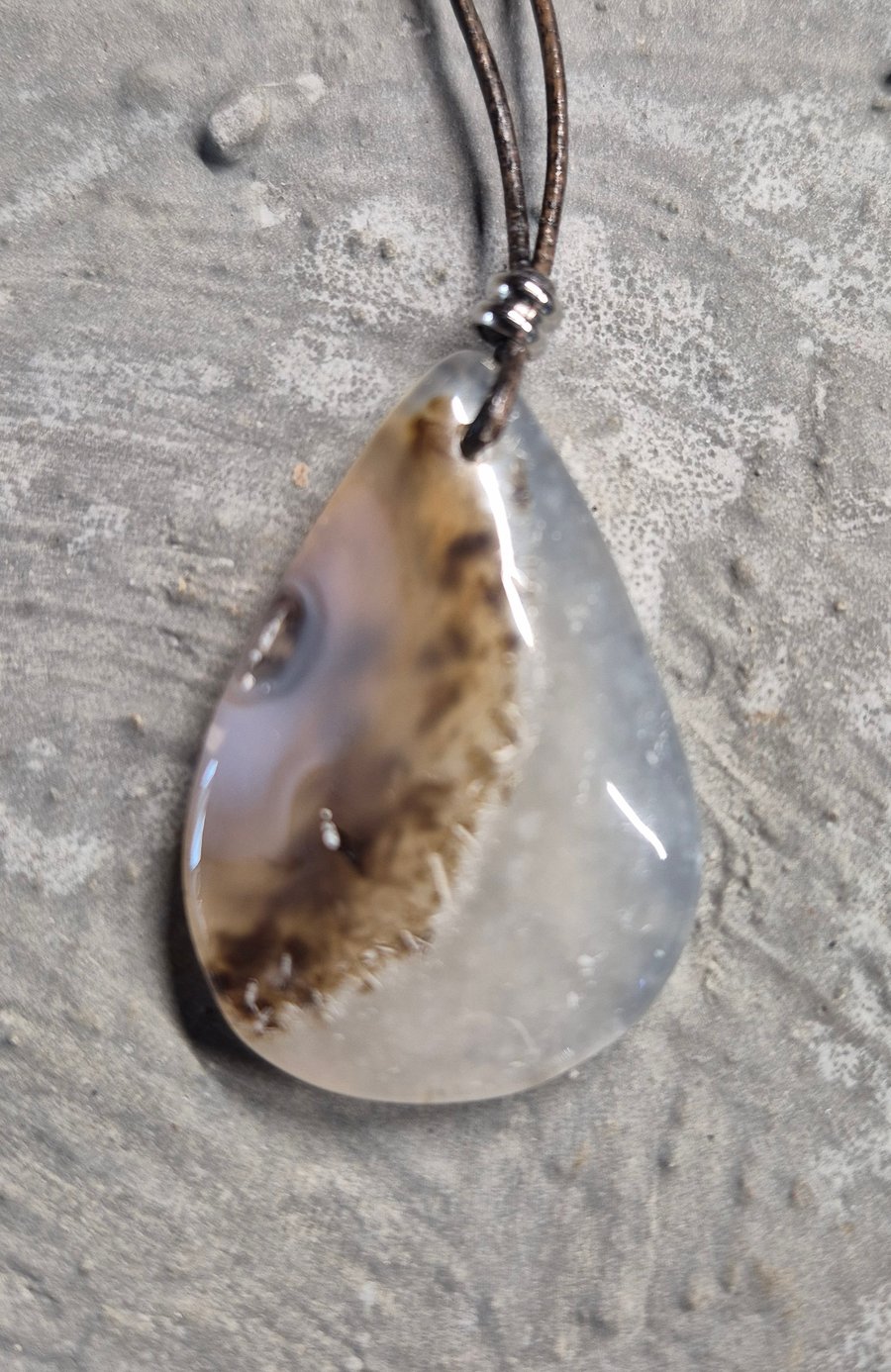 Natural Scenic Dendritic Agate Teardrop Pendant