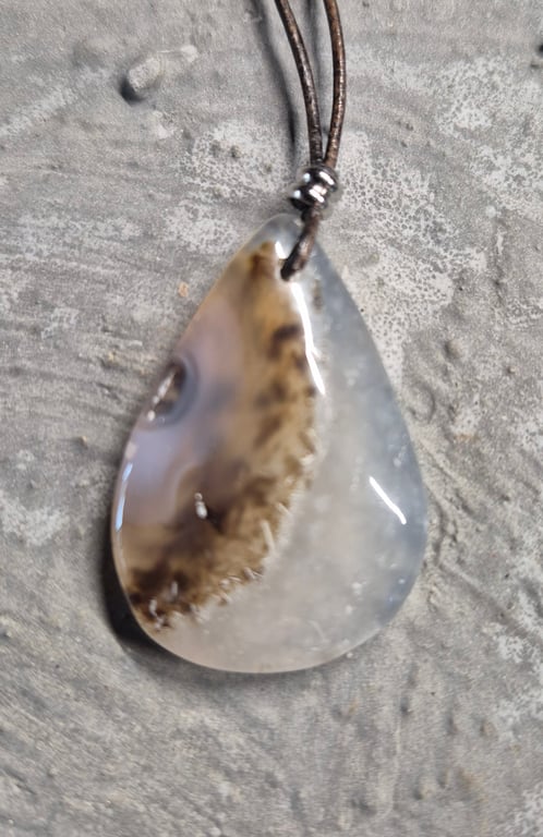 Natural Scenic Dendritic Agate Teardrop Pendant