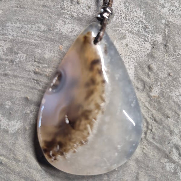 Natural Scenic Dendritic Agate Teardrop Pendant