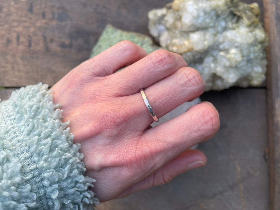 Handmade Narrow Silver Meteorite Ring