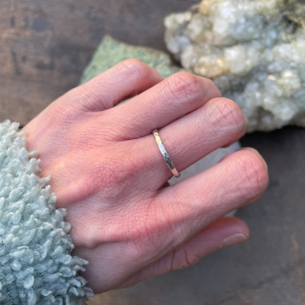 Handmade Narrow Silver Meteorite Ring