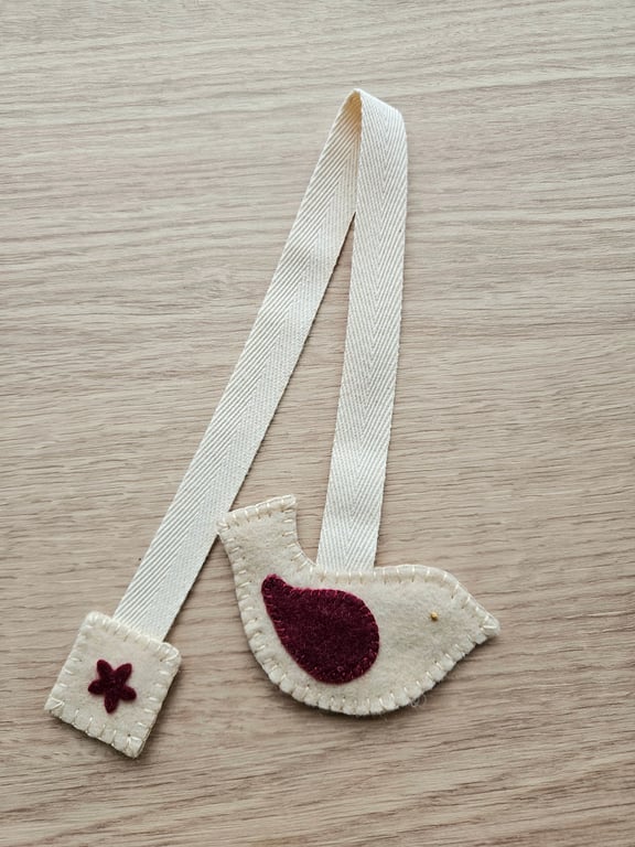 Hand stitched felt bird bookmark