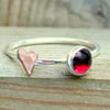 Garnet skinny ring with heart