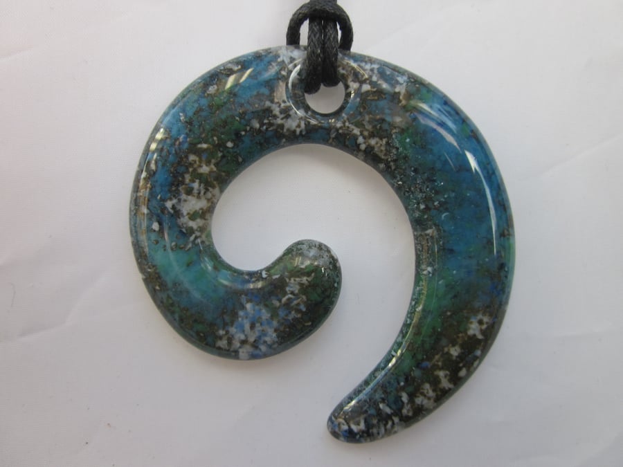 Handmade cast glass swirl pendant - Ocean marble  
