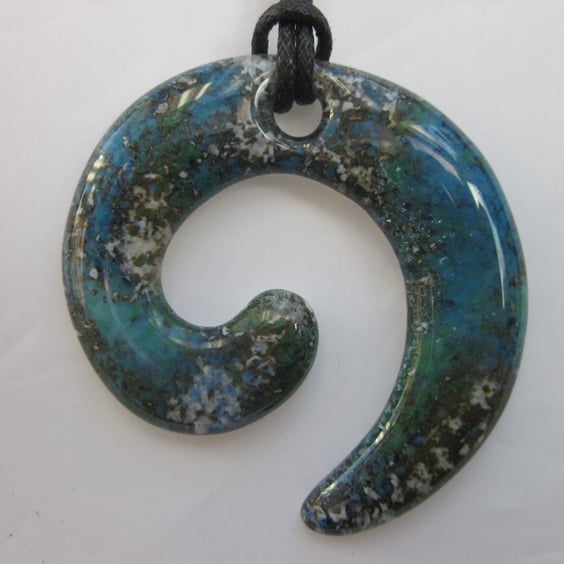 Handmade cast glass swirl pendant - Ocean marble  