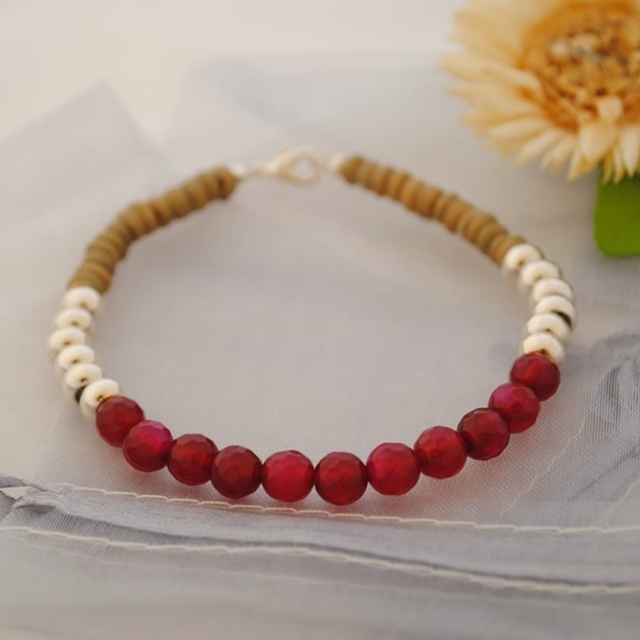 Agate fuchsia colourblock bracelet