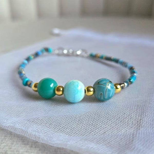 Turquoise Blue Beaded Bracelet 