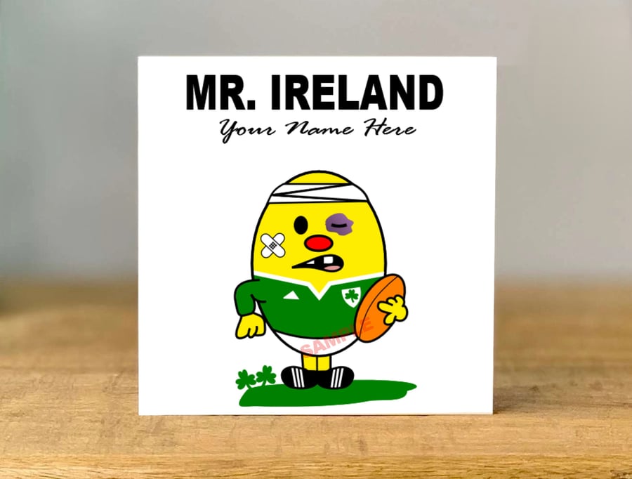 Personalised Mister Ireland Rugby Greeting card, wales, scotland, england, dad, 