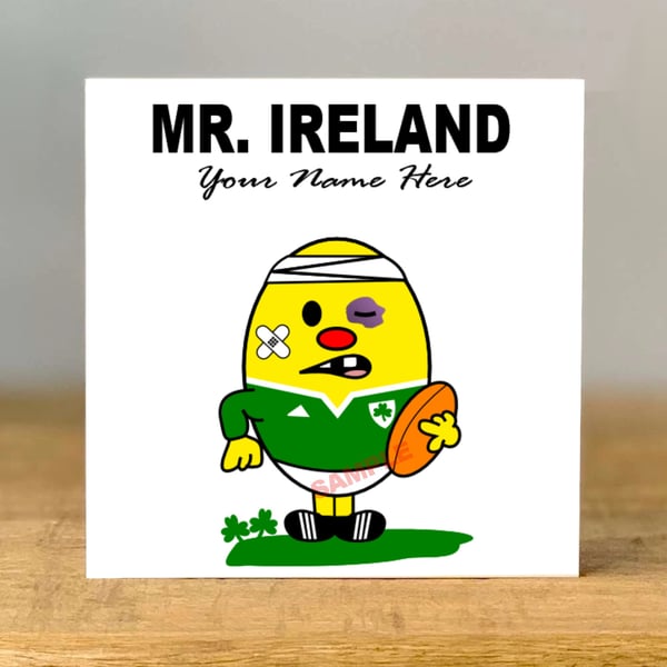 Personalised Mister Ireland Rugby Greeting card, wales, scotland, england, dad, 