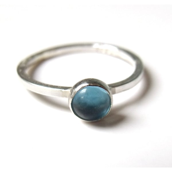 Mini sterling silver Stacking Ring with Blue Topaz cabochon , ready to ship, siz