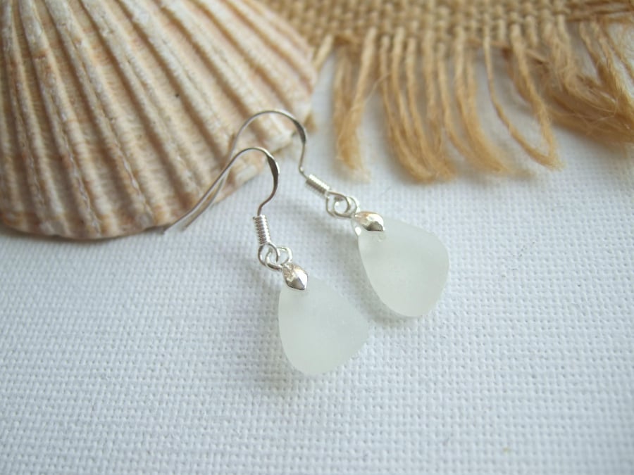 Scottish sea glass earrings, white beach glass earrings, dangle earrings, boho