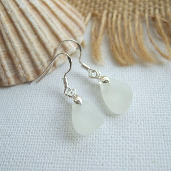Scottish sea glass earrings, white beach glass earrings, dangle earrings, boho