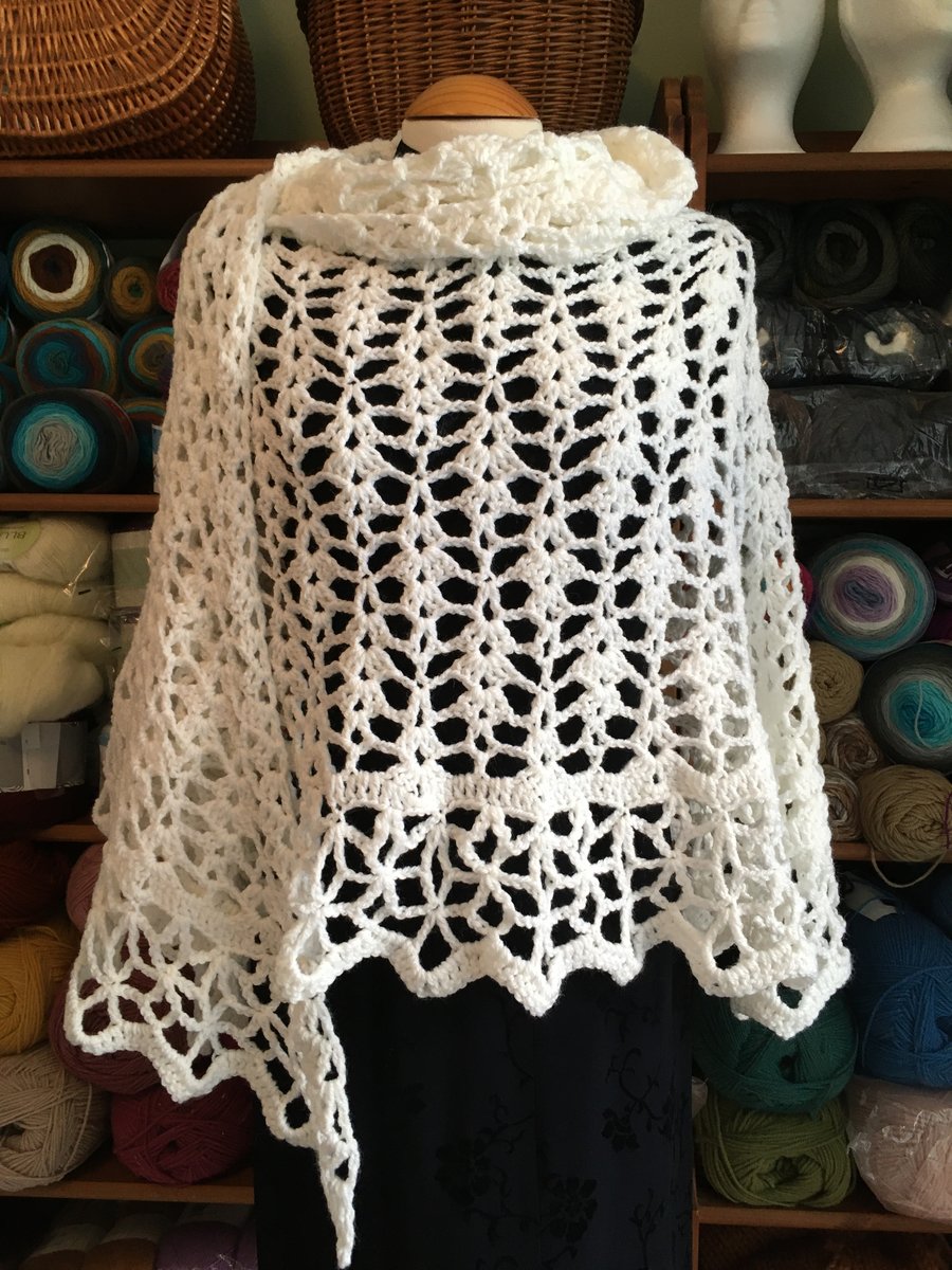 Handmade Lace Shawl in Soft White Yarn