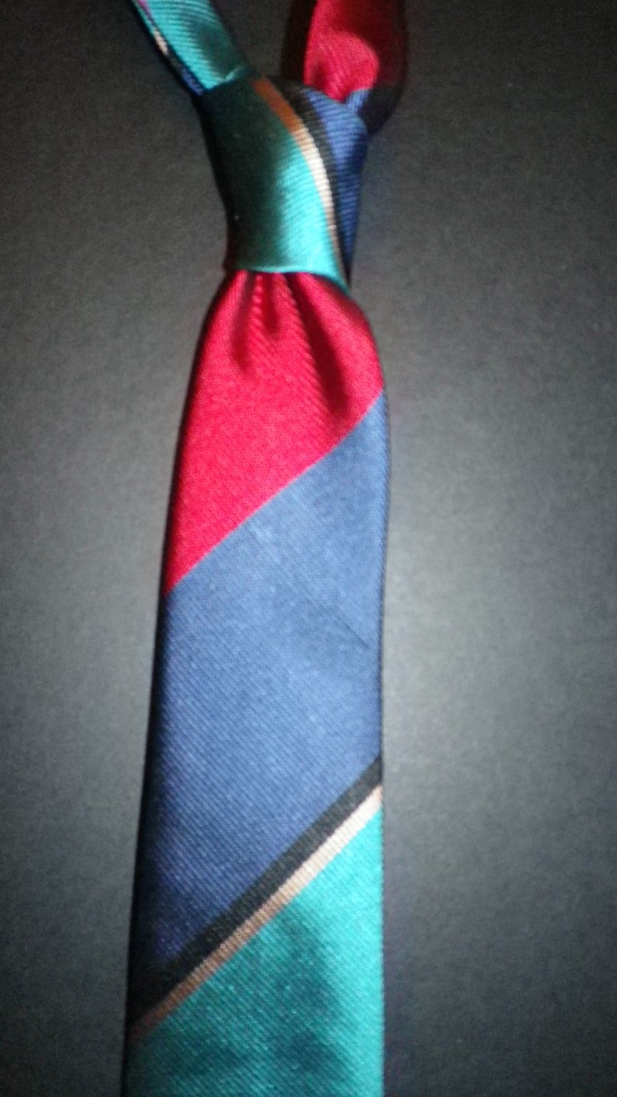 Vintage silk skinny tie, square tip, vibrant colours, free UK shipping