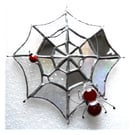 Spider's Web Suncatcher Stained Glass with Red Spider and Ladybird 044
