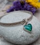 Sterling Silver Wave Bangle with Aurora Opal Heart Charm - JBJ10001 - Image 5