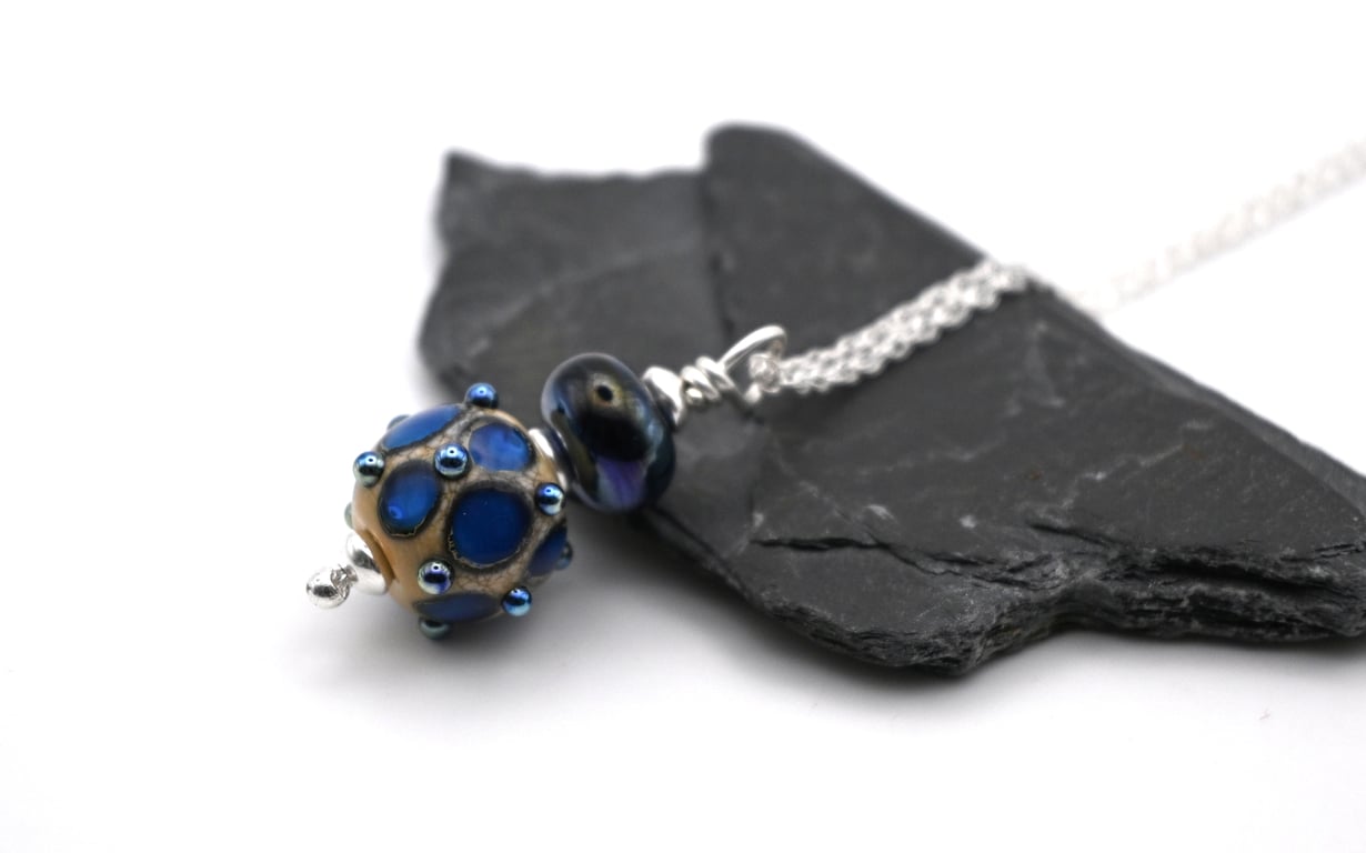 metallic blue dot pendant necklace