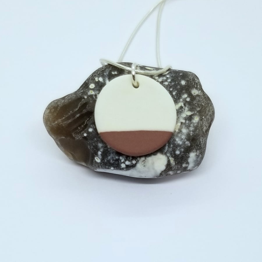 Pendant Necklace Ceramic Round CHOOSE COLOUR Blue Black Brown White