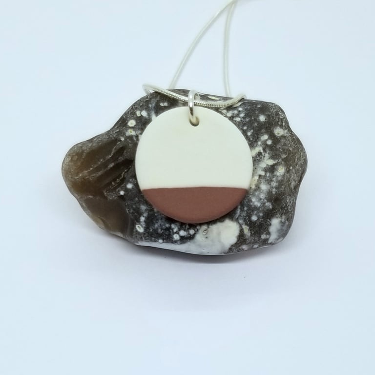 Pendant Necklace Ceramic Round CHOOSE COLOUR Blue Black Brown White