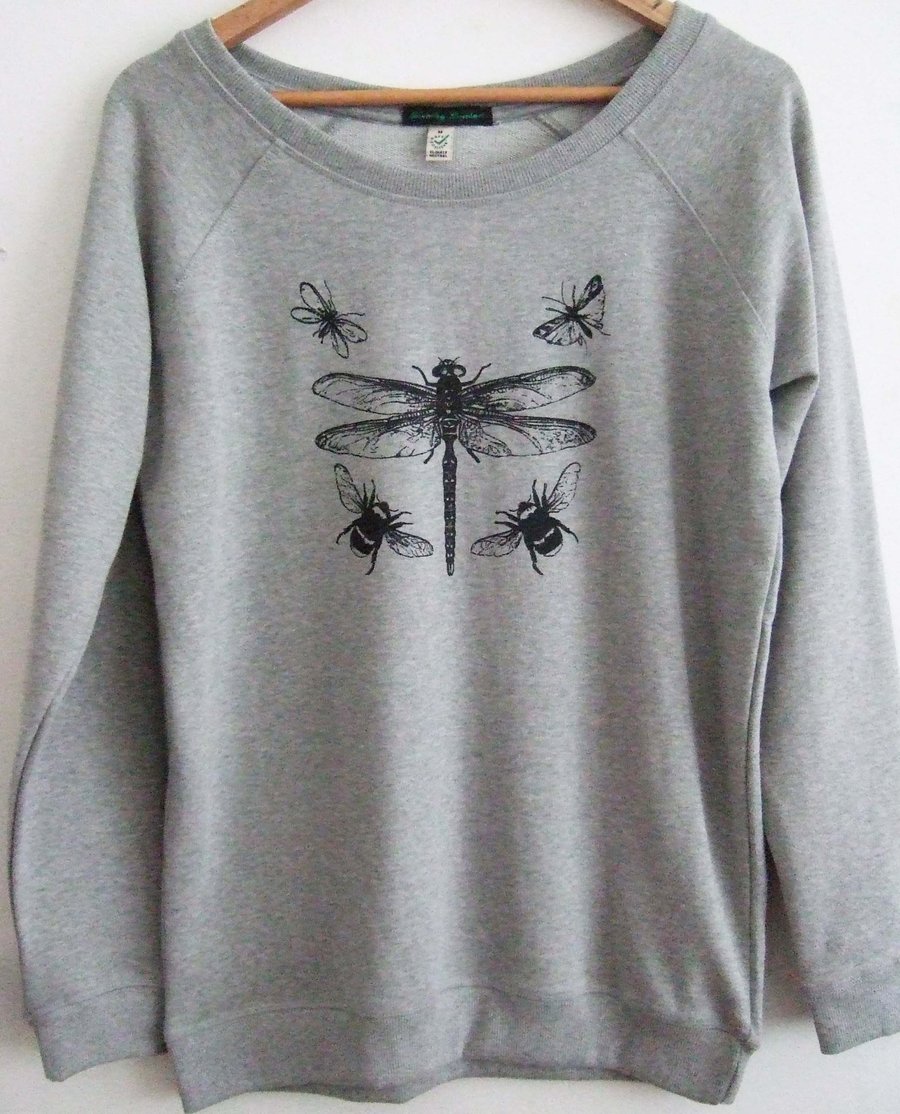 Dragonfly Womens light grey printed eco sweatshirt organic cotton 