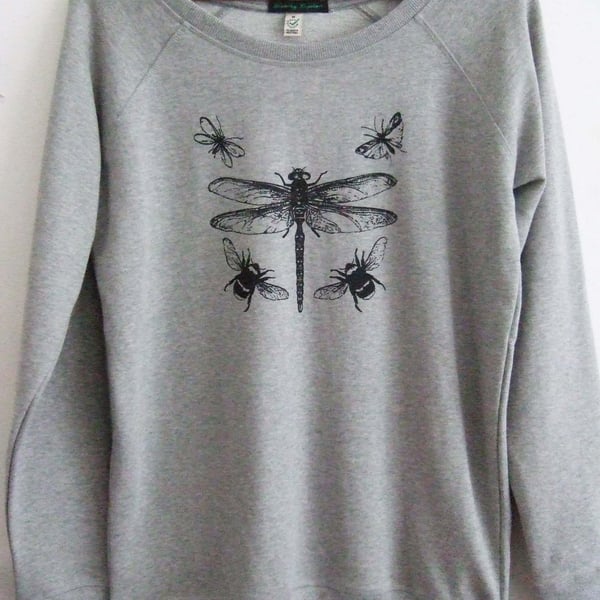 Dragonfly Womens light grey printed eco sweatshirt organic cotton 