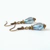 Vintage style earrings, blue crystal and bronze earrings