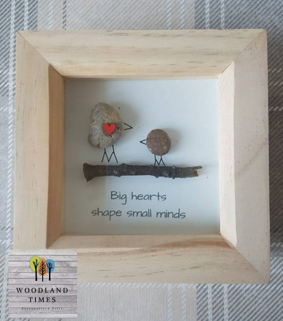 Teacher gift, Big hearts shape small minds, pebble art  small wooden box frame 