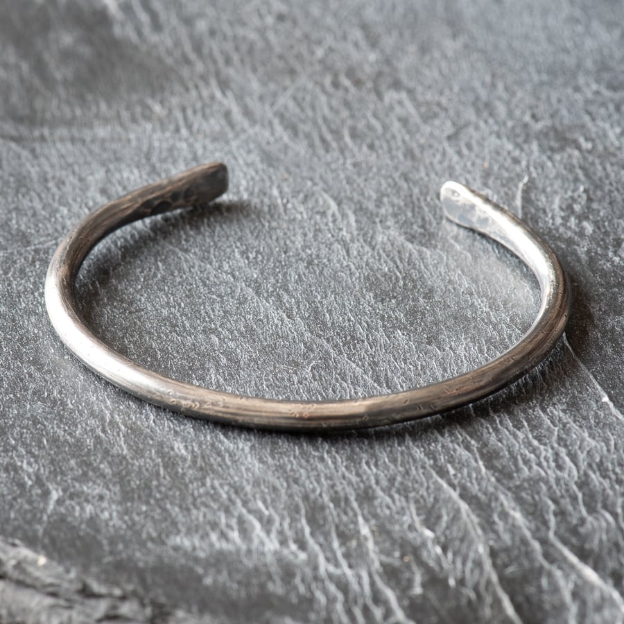 Textured and Oxidised Sterling Silver Bangle