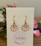 Pink Daisy Dangle Earrings, Enamel Floral Charms, Handmade Jewellery