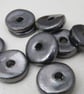 10 Medium Metallic Silver Glazed Ceramic Washer Beads - Image 2