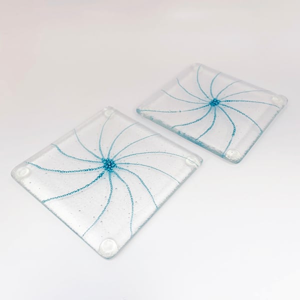 Boxed Set of 2 Fused Glass Coasters - Bubbly Swirl Design