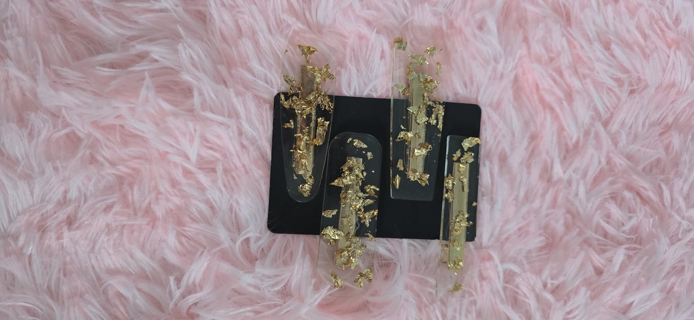 Handmade resin crystal and gold hair clips set of four