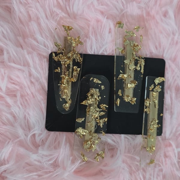 Handmade resin crystal and gold hair clips set of four