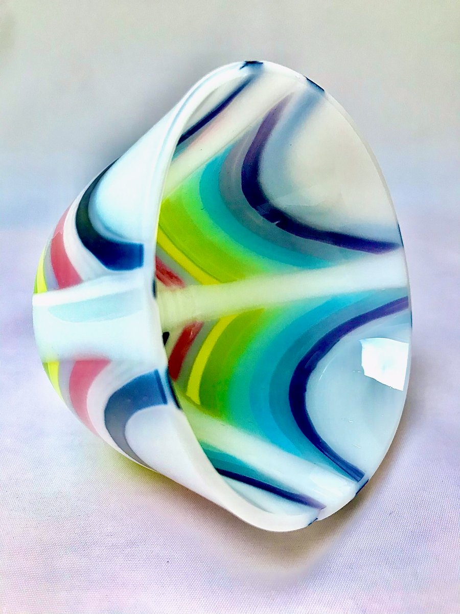 Handmade Rainbow Fused Glass Drop Bowl – Colourful Decorative Art Glass