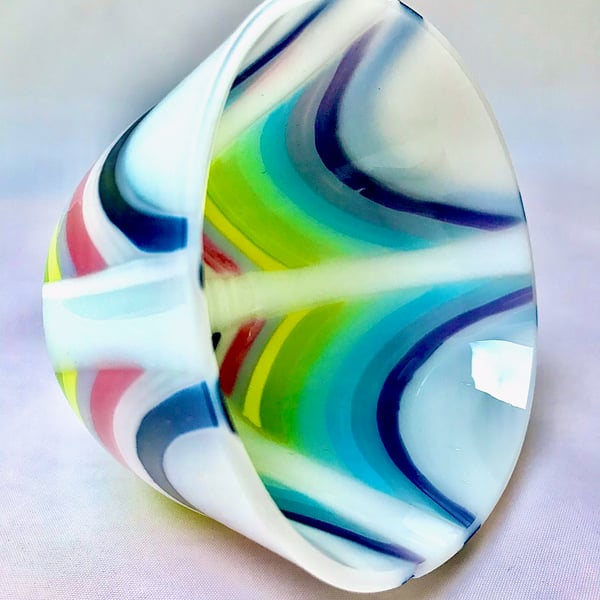 Handmade Rainbow Fused Glass Drop Bowl – Colourful Decorative Art Glass