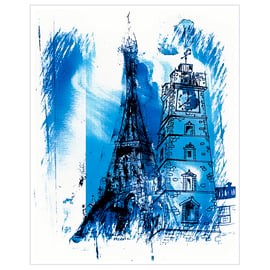 Glasgow Meets Paris 5 x 7inch Giclee print shipped in a 7 x 9 off white mount