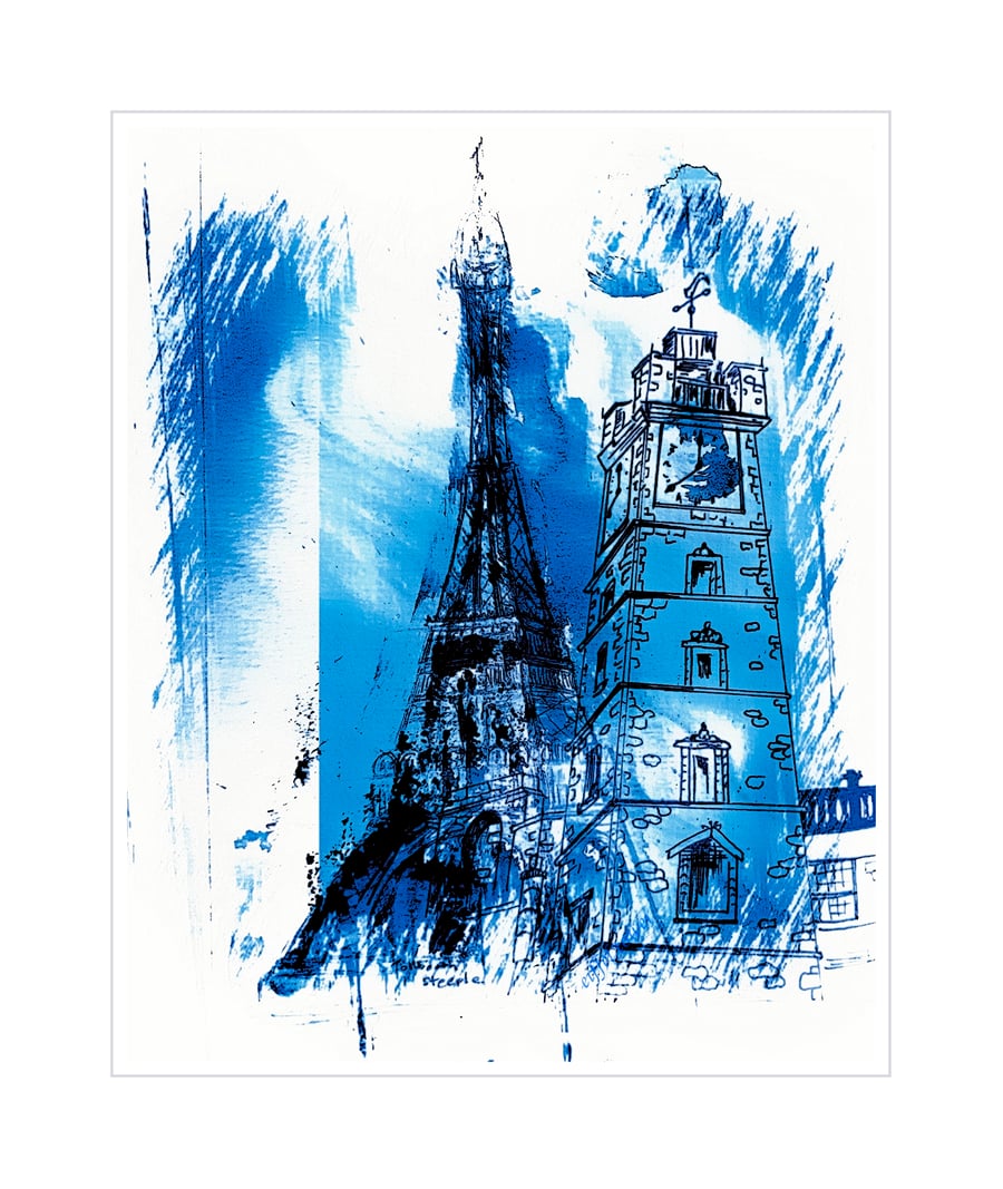 Glasgow Meets Paris 5 x 7inch Giclee print shipped in a 7 x 9 off white mount