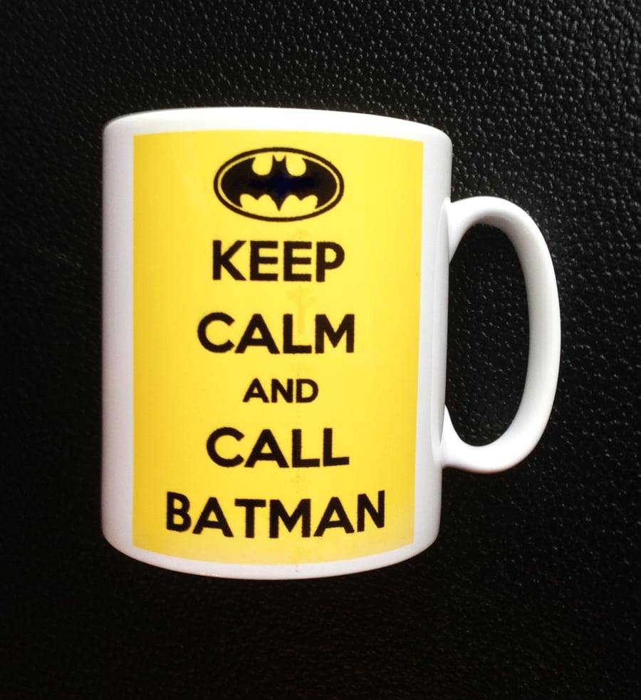 Keep Calm Batman style mug with Personalised Name or message