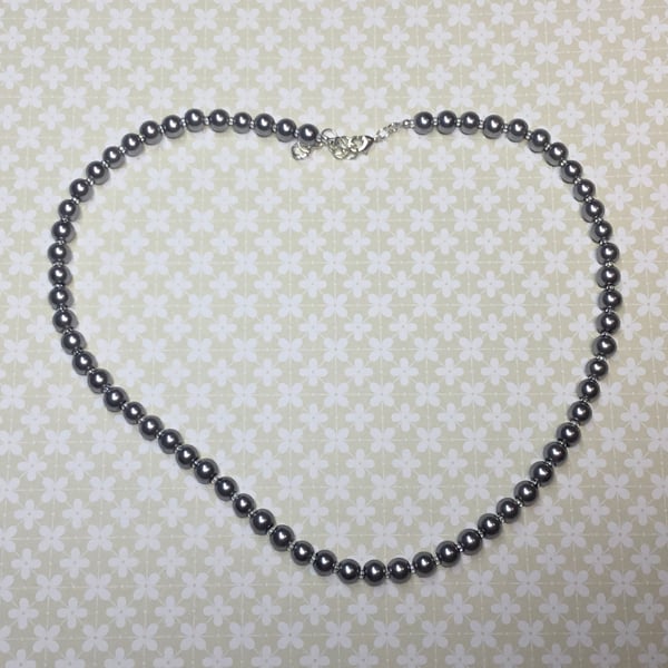 Silver coloured Glass Pearl and Seed Bead Necklace