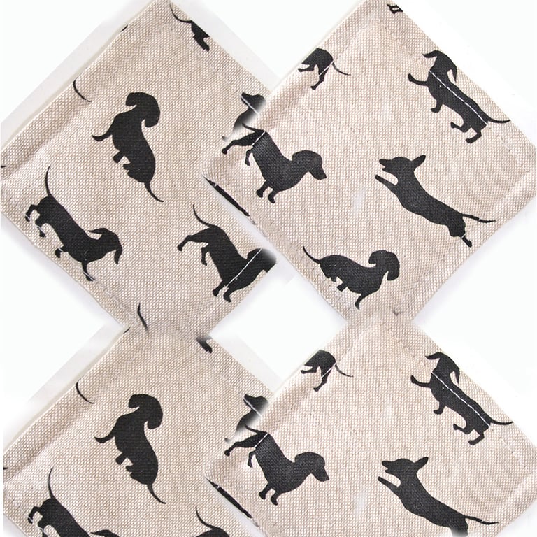 Dachshund Coasters 4 x Sausage Dog Black Set of Four Drink Mats