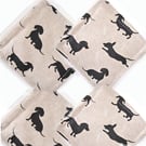 Dachshund Coasters 4 x Sausage Dog Black Set of Four Drink Mats