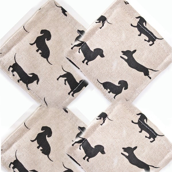 Dachshund Coasters 4 x Sausage Dog Black Set of Four Drink Mats