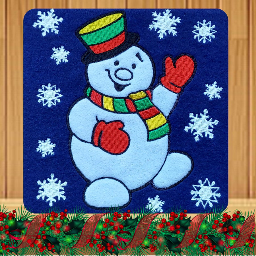 Christmas Snowman Embroidered Card