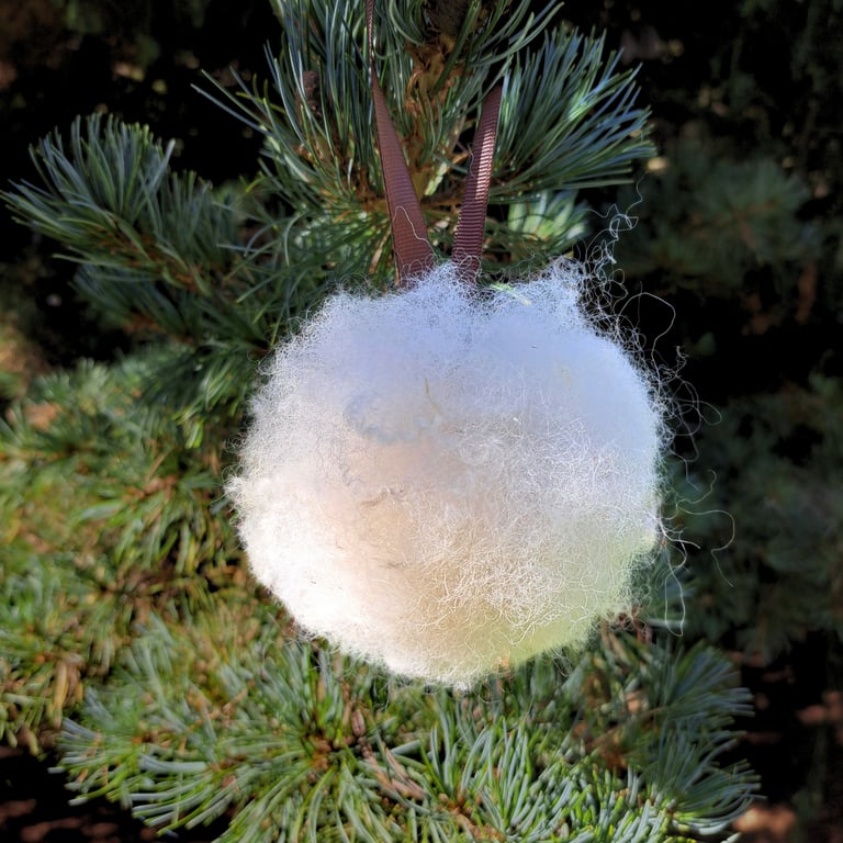 Medium size  White pure wool Christmas baubles pet and children friendly