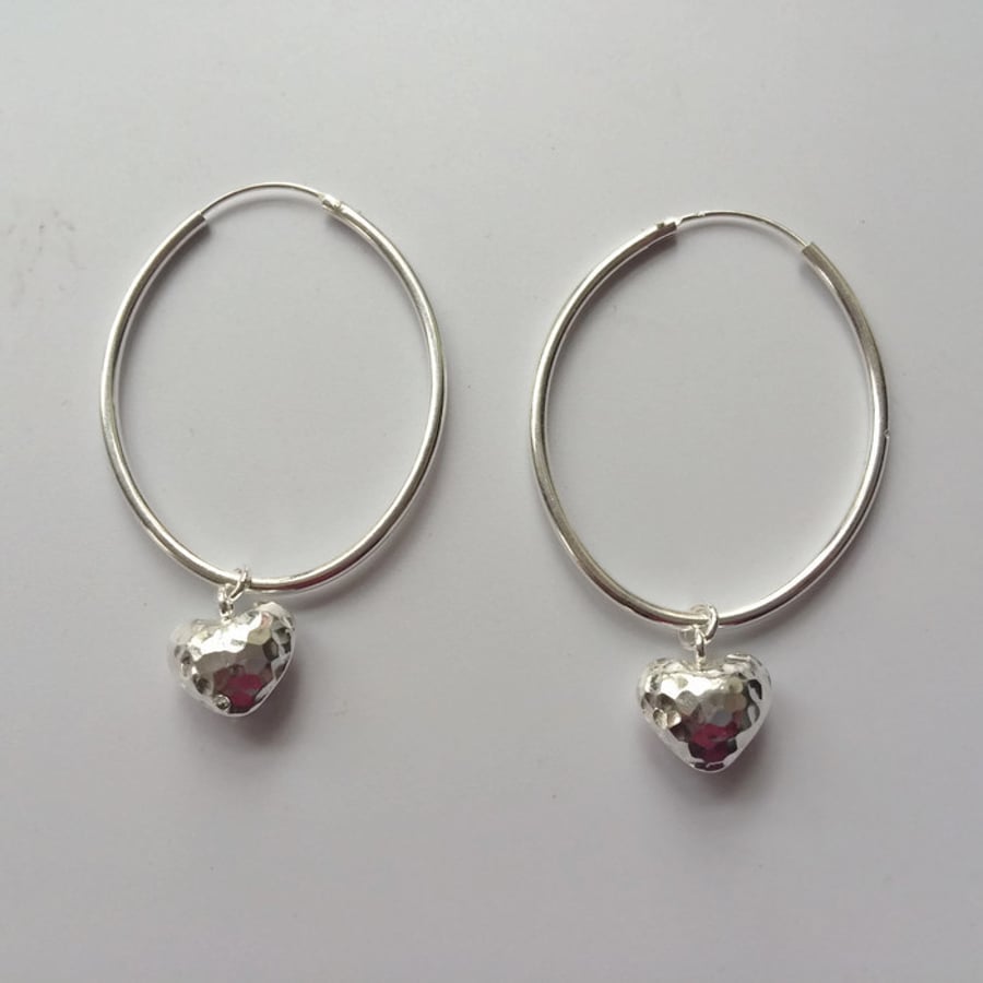 Sterling Silver Large Hoop Earrings Interchangeable Heart Charm Earrings