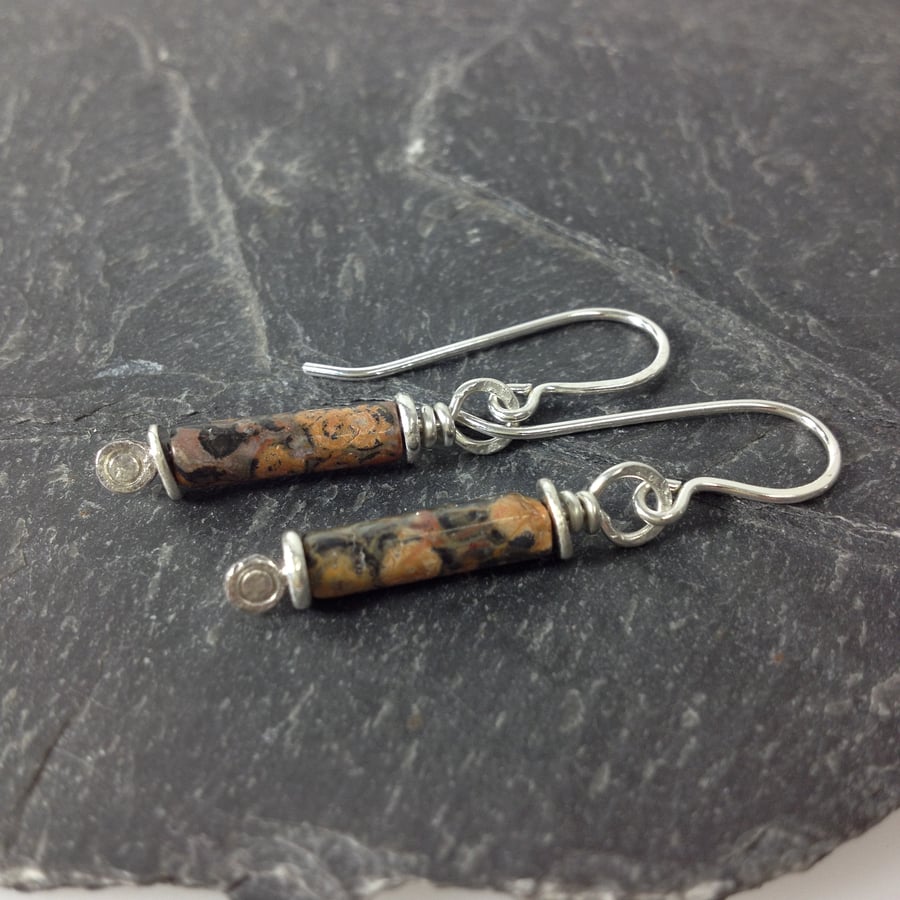 Scrolls silver and leopard skin jasper earrings