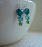 ZIRCON, AQUA, PERIDOT AND STERLING SILVER, VINTAGE STYLE EARRINGS.  1058 - Image 1