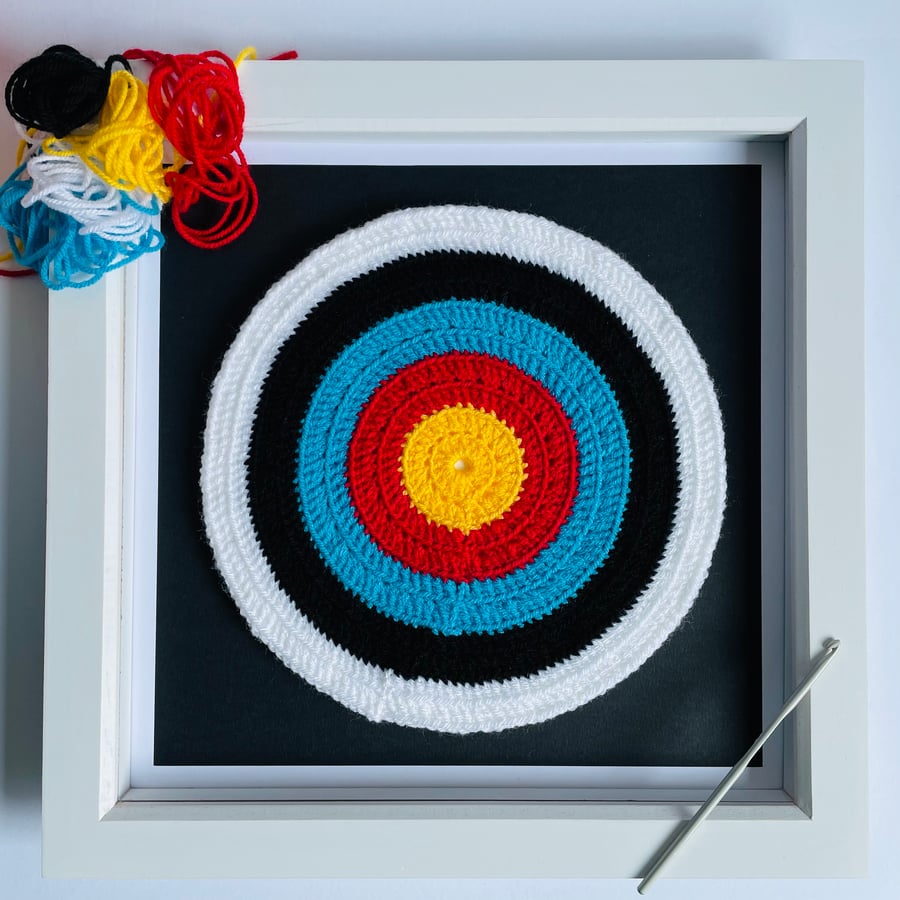 Framed Crochet Wall Artwork, Target, Black Background